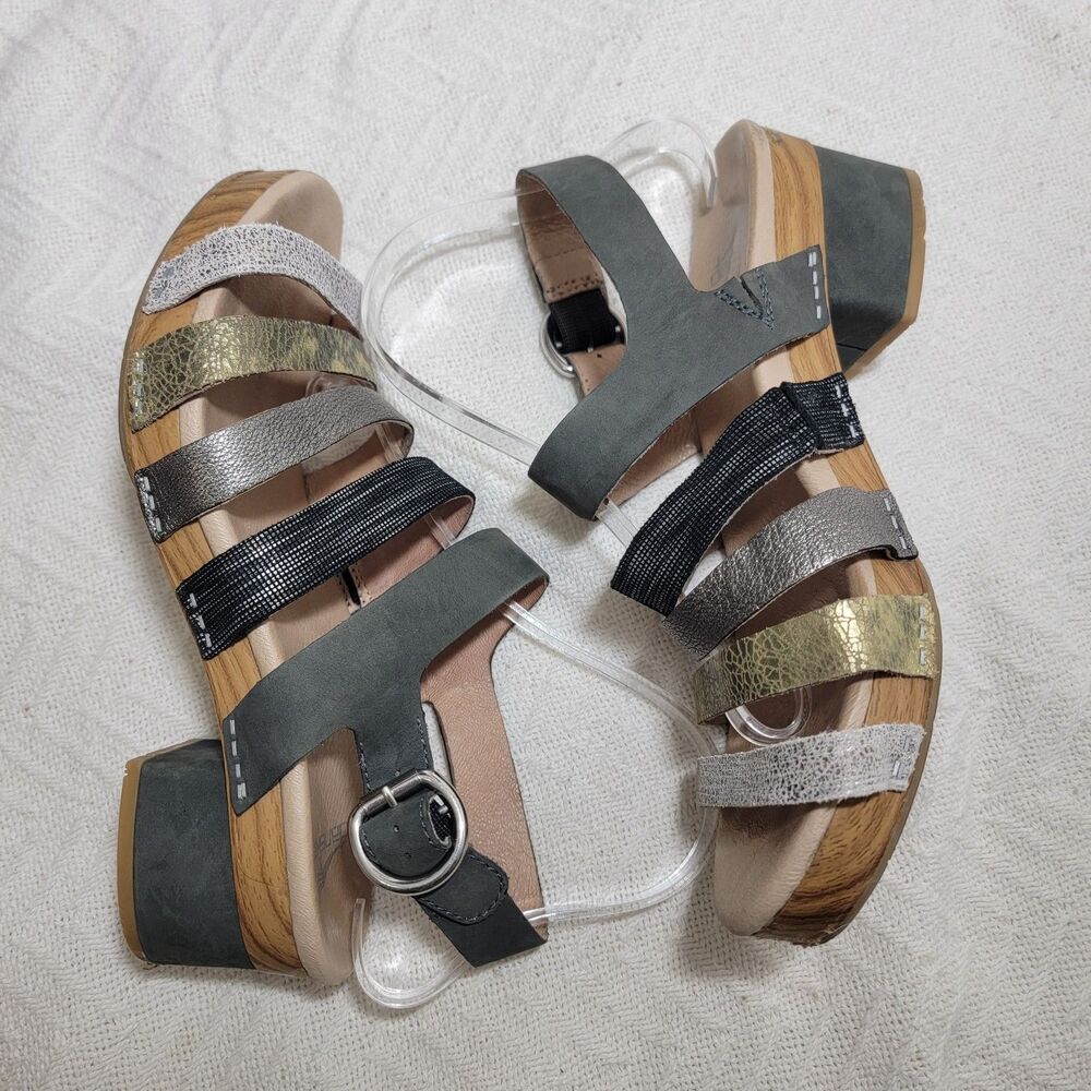 Dansko Multi-strap Metallic and Black Block Heel Sandals - Picture 3 of 16